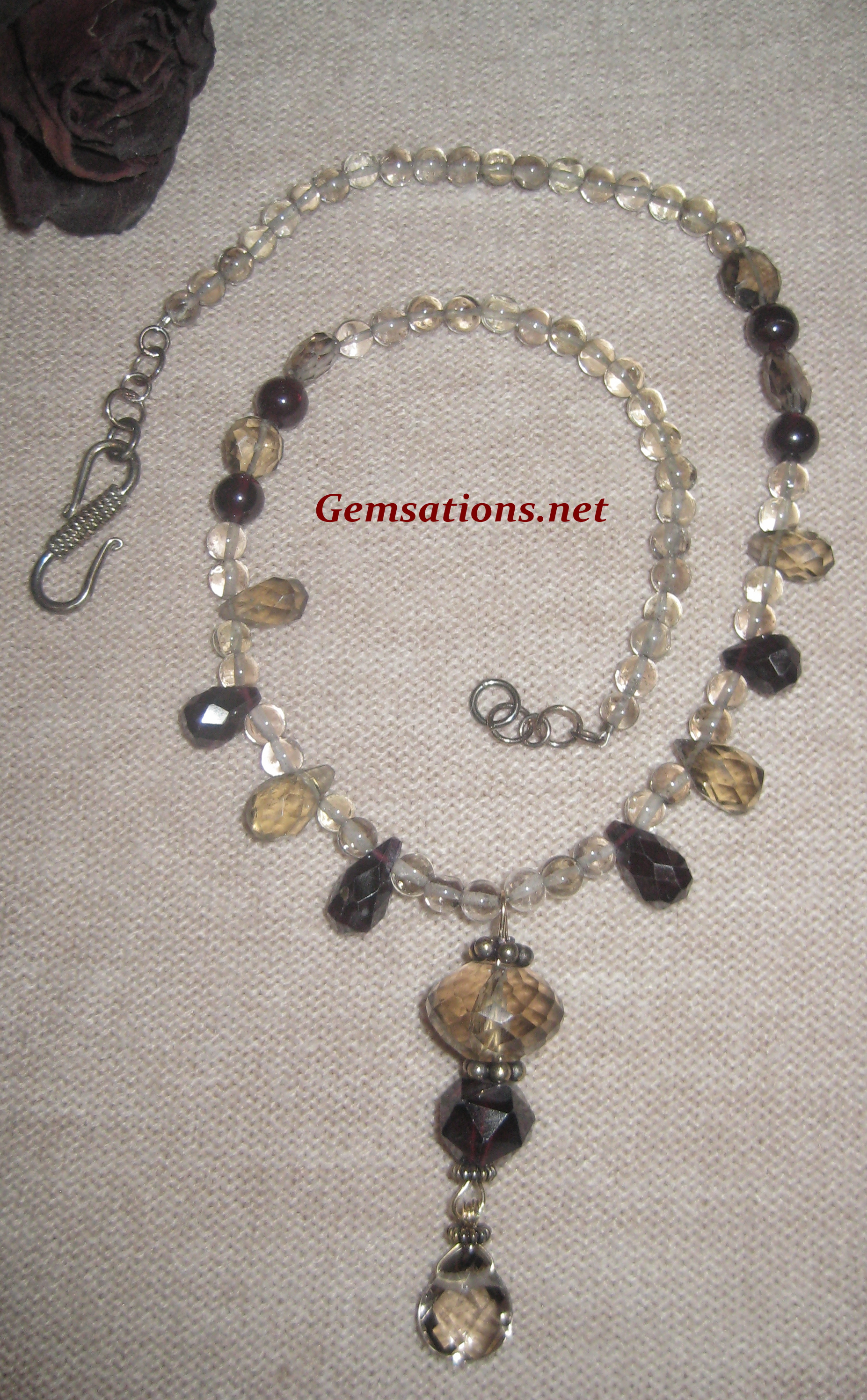 Gemsations Originals Sterling Silver Garnet and Smokey Quartz Necklace