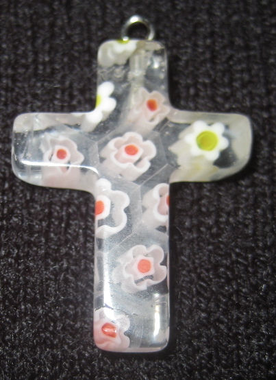 Glass Millefiori Cross Pendant