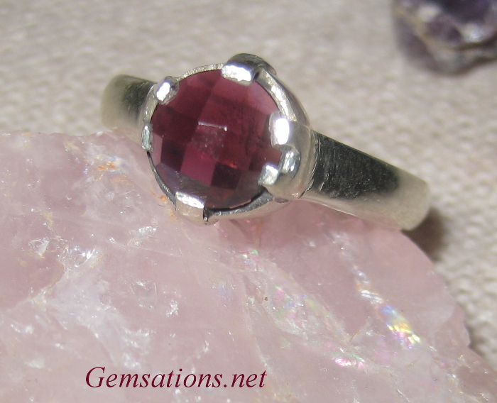 Natural Garnet Disco Ball Sterling Silver Ring size 8
